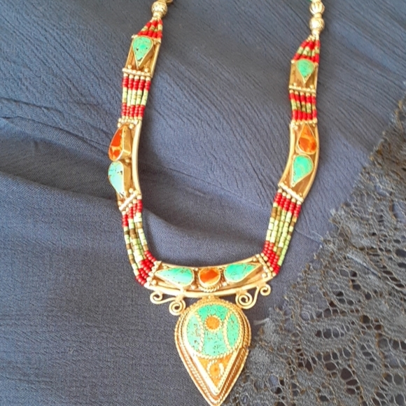 Tibet silver and turquoise necklace - Picture 2 of 2